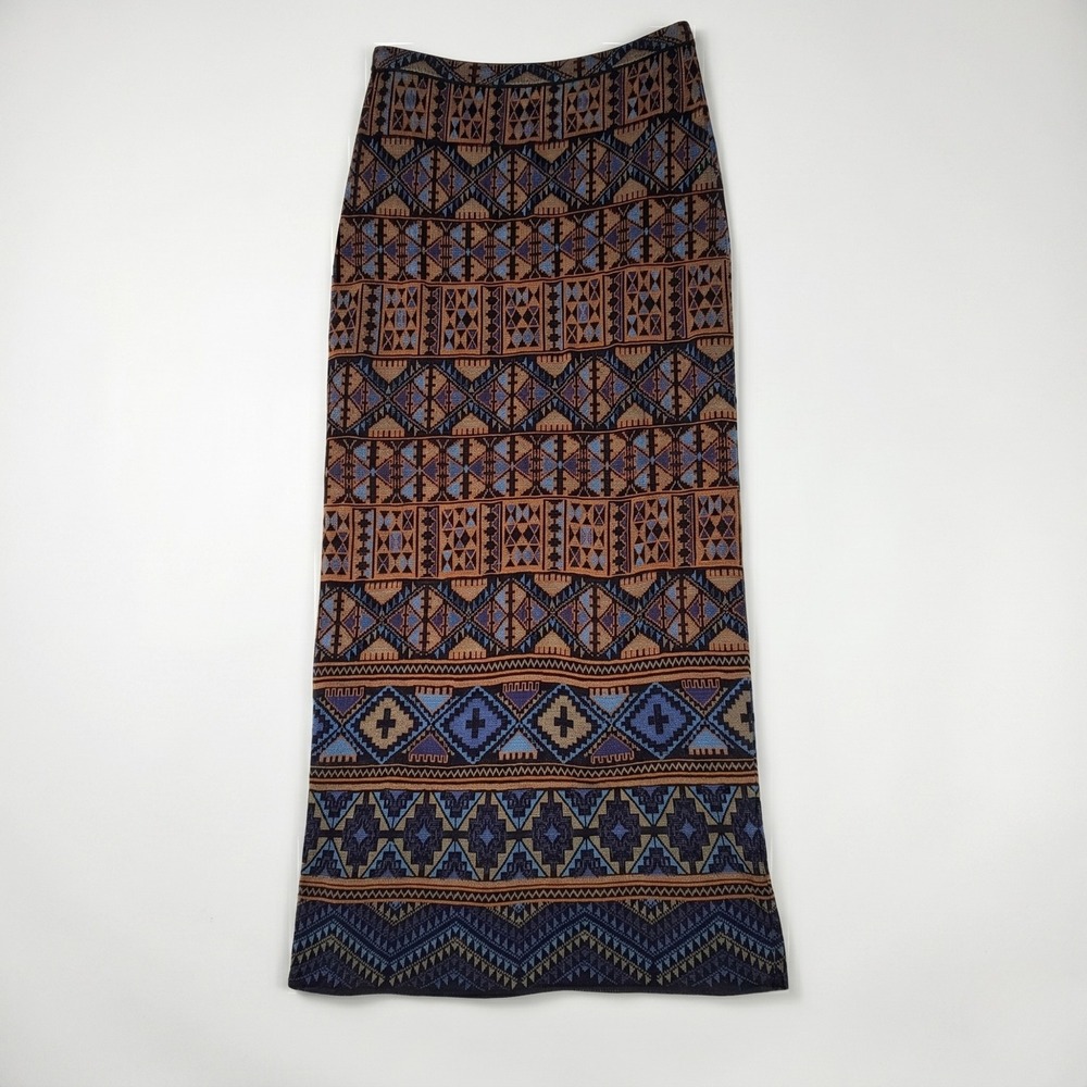 Peruvian Connection Maxi Skirt Womens Small Blue Brown Geometric Pima Cotton - Picture 6 of 11
